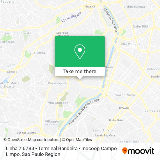 Linha 7 6783 - Terminal Bandeira - Inocoop Campo Limpo map