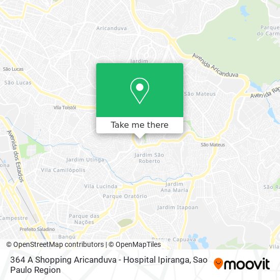 364 A Shopping Aricanduva - Hospital Ipiranga map