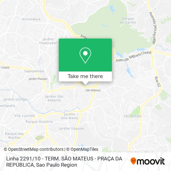 Linha 2291 / 10 - TERM. SÃO MATEUS - PRAÇA DA REPÚBLICA map