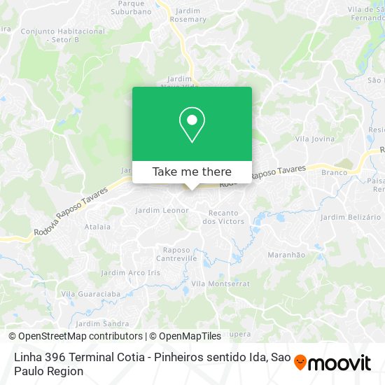 Mapa Linha 396 Terminal Cotia - Pinheiros sentido Ida