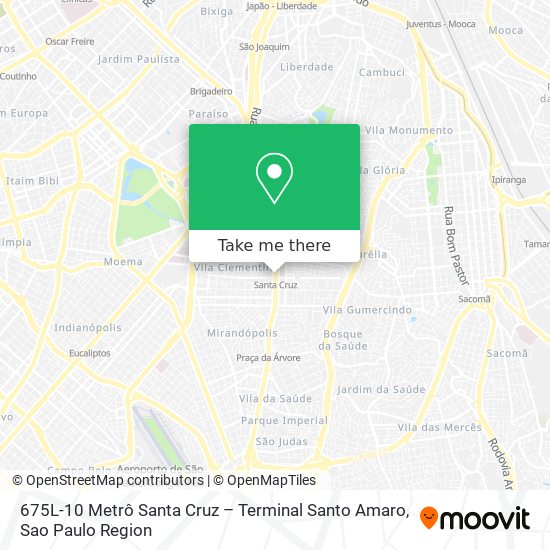 Mapa 675L-10 Metrô Santa Cruz – Terminal Santo Amaro