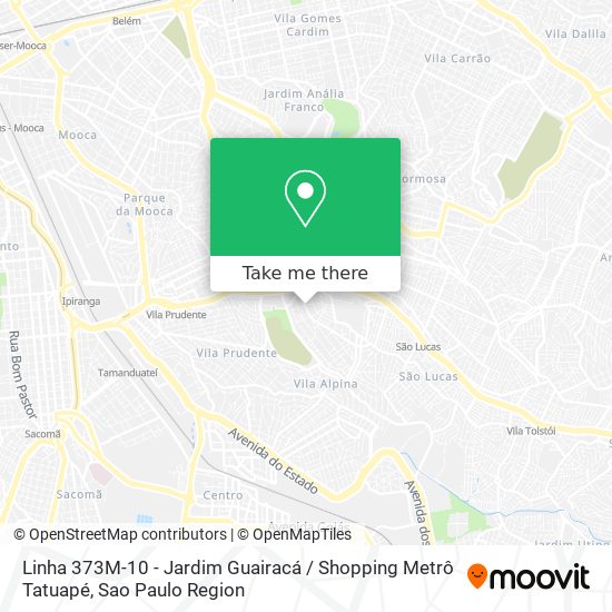 Mapa Linha 373M-10 - Jardim Guairacá / Shopping Metrô Tatuapé