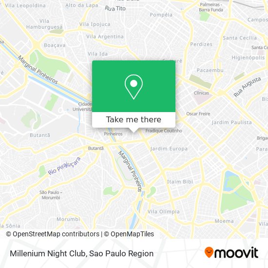 How to get to Millenium Night Club in Pinheiros by Metro, Bus or Train?