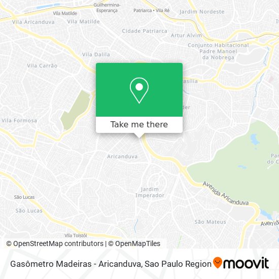 Gasômetro Madeiras - Aricanduva map