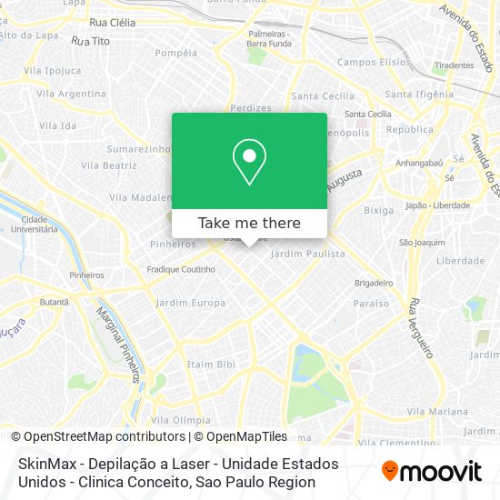 SkinMax - Depilação a Laser - Unidade Estados Unidos - Clinica Conceito map