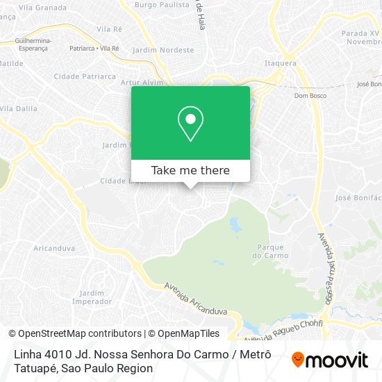 Linha 4010 Jd. Nossa Senhora Do Carmo / Metrô Tatuapé map