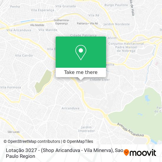 Mapa Lotação 3027 - (Shop Aricanduva - Vila Minerva)
