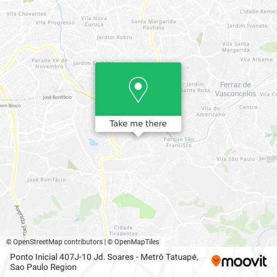 Ponto Inicial 407J-10 Jd. Soares - Metrô Tatuapé map