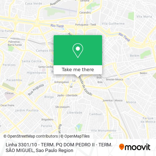 Linha 3301 / 10 - TERM. PQ DOM PEDRO II - TERM. SÃO MIGUEL map