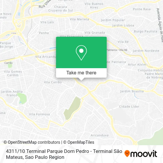 4311 / 10 Terminal Parque Dom Pedro - Terminal São Mateus map