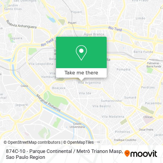 874C-10 - Parque Continental / Metrô Trianon Masp map