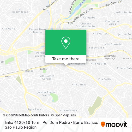 linha 4120 / 10 Term. Pq. Dom Pedro - Barro Branco map