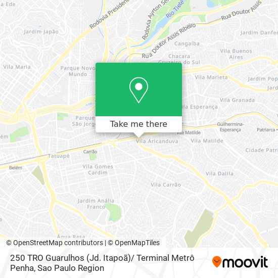 250 TRO Guarulhos (Jd. Itapoã)/ Terminal Metrô Penha map