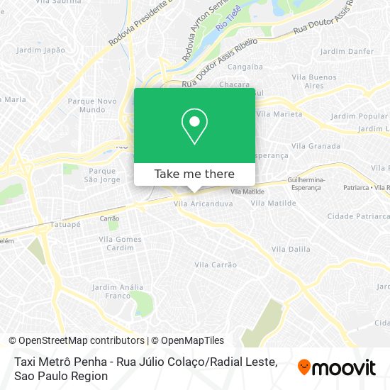 Taxi Metrô Penha - Rua Júlio Colaço / Radial Leste map