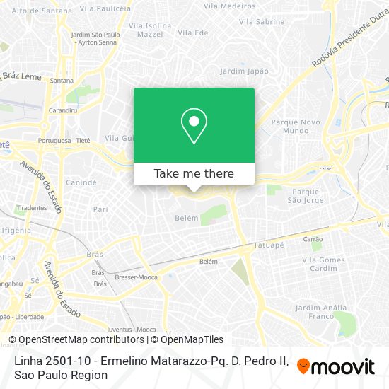 Mapa Linha 2501-10 - Ermelino Matarazzo-Pq. D. Pedro II