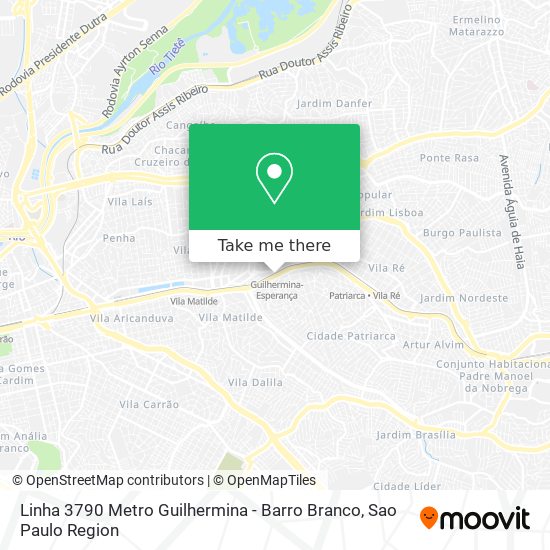 Linha 3790 Metro Guilhermina - Barro Branco map