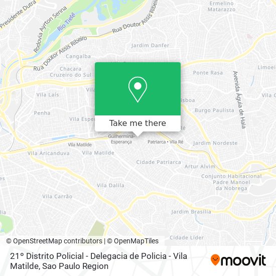 Mapa 21º Distrito Policial - Delegacia de Policia - Vila Matilde