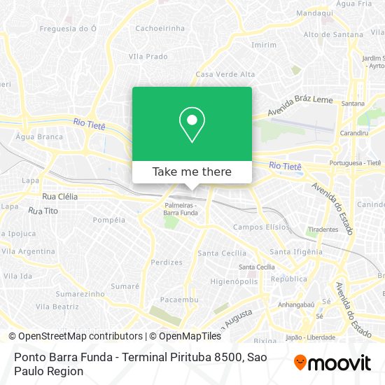 Mapa Ponto Barra Funda - Terminal Pirituba 8500