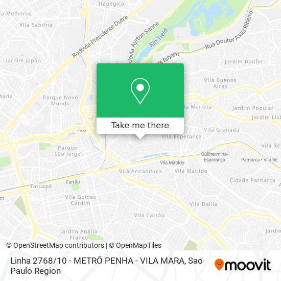 Linha 2768 / 10 - METRÔ PENHA - VILA MARA map