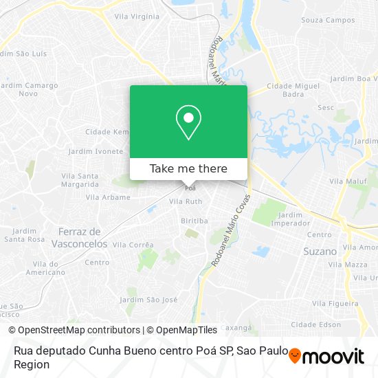 Mapa Rua deputado Cunha Bueno centro Poá SP