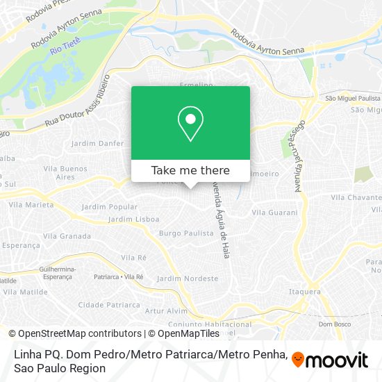 Linha PQ. Dom Pedro / Metro Patriarca / Metro Penha map