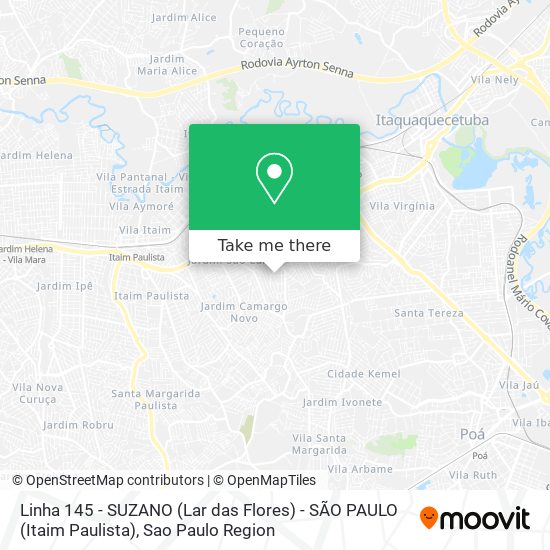 Mapa Linha 145 - SUZANO (Lar das Flores) - SÃO PAULO (Itaim Paulista)