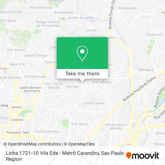 Linha 1721-10 Vila Ede - Metrô Carandiru map