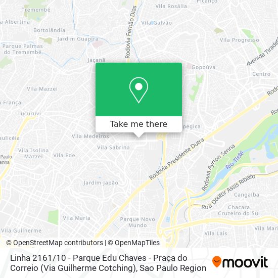 Mapa Linha 2161 / 10 - Parque Edu Chaves - Praça do Correio (Via Guilherme Cotching)