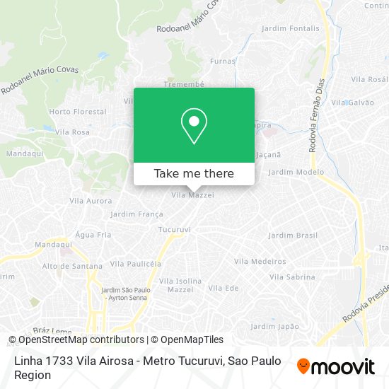 Linha 1733 Vila Airosa - Metro Tucuruvi map