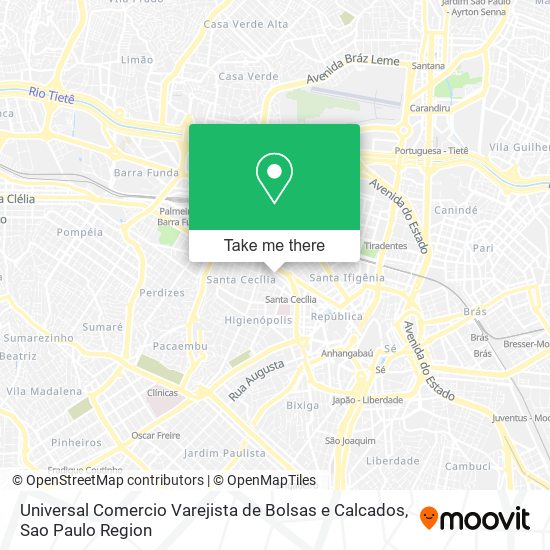 Mapa Universal Comercio Varejista de Bolsas e Calcados