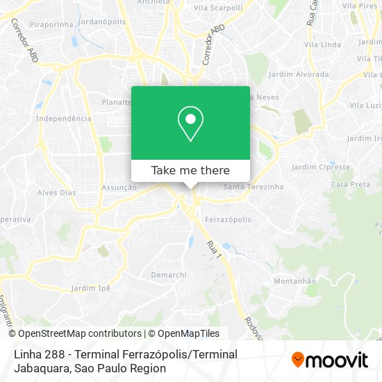 Linha 288  - Terminal Ferrazópolis / Terminal Jabaquara map