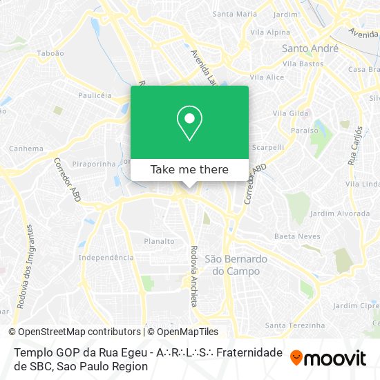 Templo GOP da Rua Egeu - A∴R∴L∴S∴ Fraternidade de SBC map