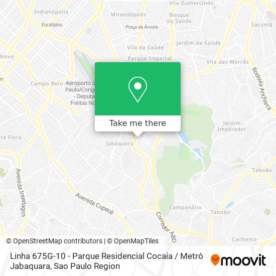 Linha 675G-10 - Parque Residencial Cocaia / Metrô Jabaquara map