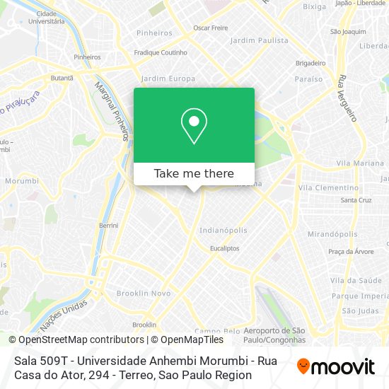 Mapa Sala 509T - Universidade Anhembi Morumbi - Rua Casa do Ator, 294 - Terreo