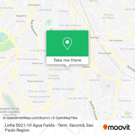 Linha 5021-10 Água Funda - Term. Sacomã map