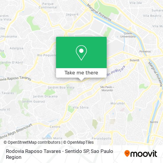 Rodovia Raposo Tavares - Sentido SP map