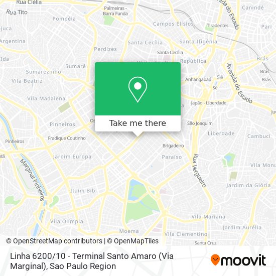 Linha 6200 / 10 - Terminal Santo Amaro (Via Marginal) map