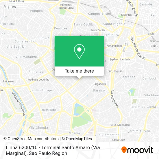 Linha 6200 / 10 - Terminal Santo Amaro (Via Marginal) map