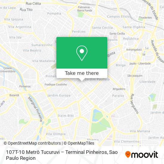 107T-10 Metrô Tucuruvi – Terminal Pinheiros map