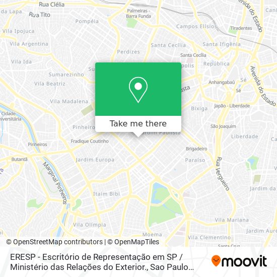 Mapa ERESP - Escritório de Representação em SP / Ministério das Relações do Exterior.