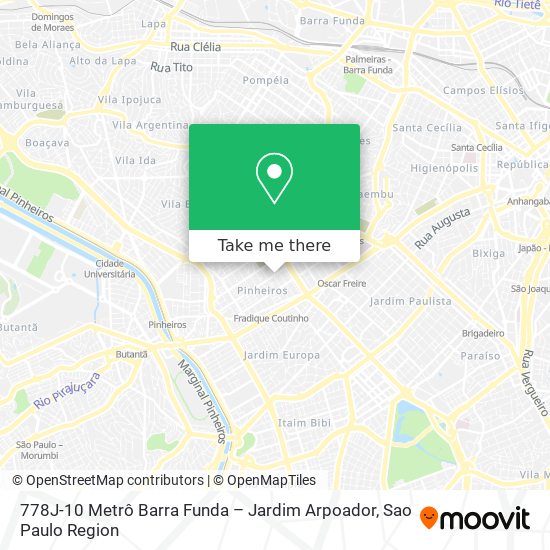 778J-10 Metrô Barra Funda – Jardim Arpoador map