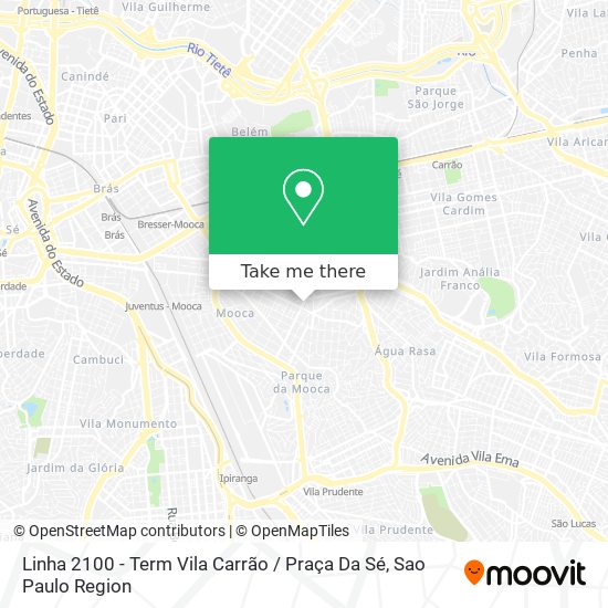 Mapa Linha 2100 - Term Vila Carrão / Praça Da Sé