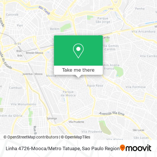 Mapa Linha 4726-Mooca/Metro Tatuape