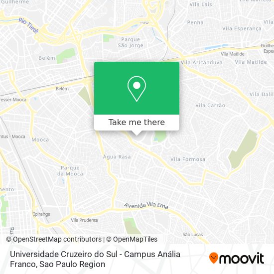 Mapa Universidade Cruzeiro do Sul - Campus Anália Franco