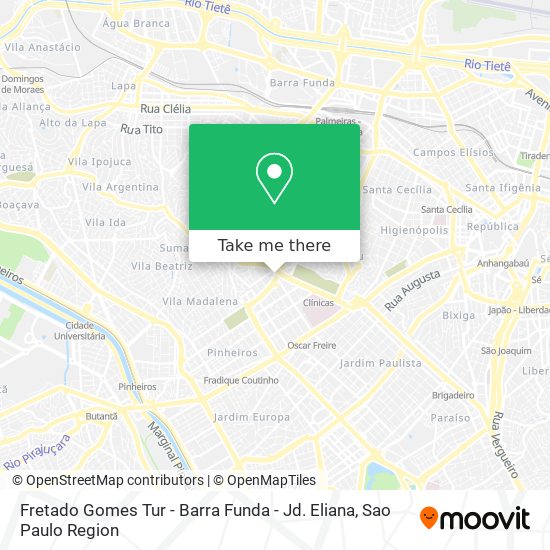 Fretado Gomes Tur - Barra Funda - Jd. Eliana map