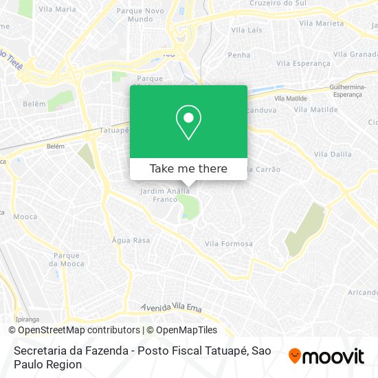 Mapa Secretaria da Fazenda - Posto Fiscal Tatuapé