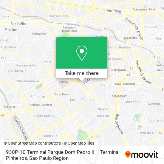 930P-10 Terminal Parque Dom Pedro II – Terminal Pinheiros map