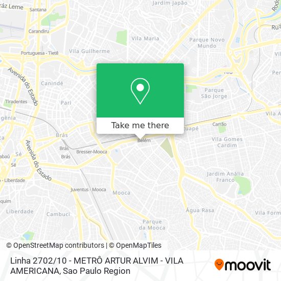 Linha 2702 / 10 - METRÔ ARTUR ALVIM - VILA AMERICANA map