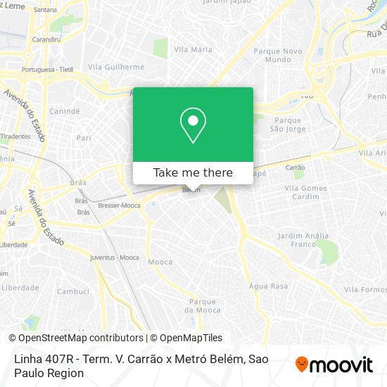 Linha 407R - Term. V. Carrão x Metró Belém map
