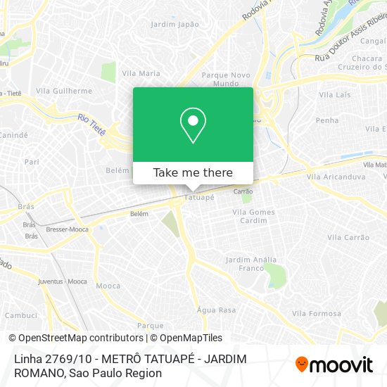 Linha 2769 / 10 - METRÔ TATUAPÉ - JARDIM ROMANO map